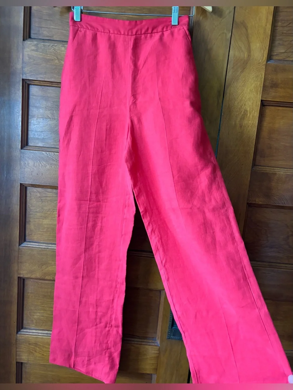 Zara Red Wide-Leg Linen Pants